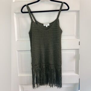 Cloud Chaser Tank Top Womens Medium Open Knit Green Fringe Boho